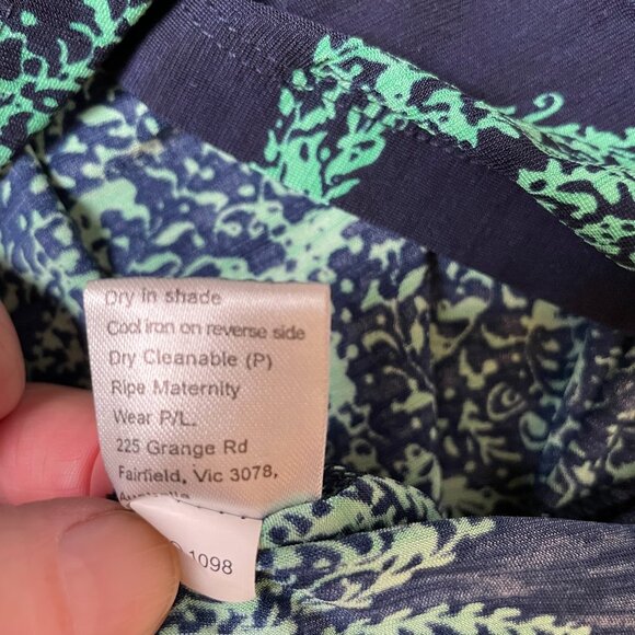 Ripe Maternity Wrap Dress Navy Green Paisley Short Sleeves Size M - Picture 7 of 7